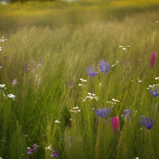 Sunlit Flower Meadow in Gentle Breeze