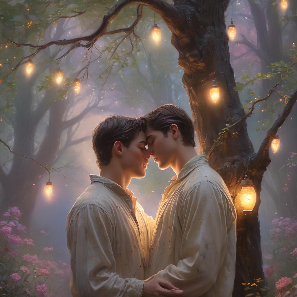 Ethereal Fantasy: Gay Couple in Misty Forest