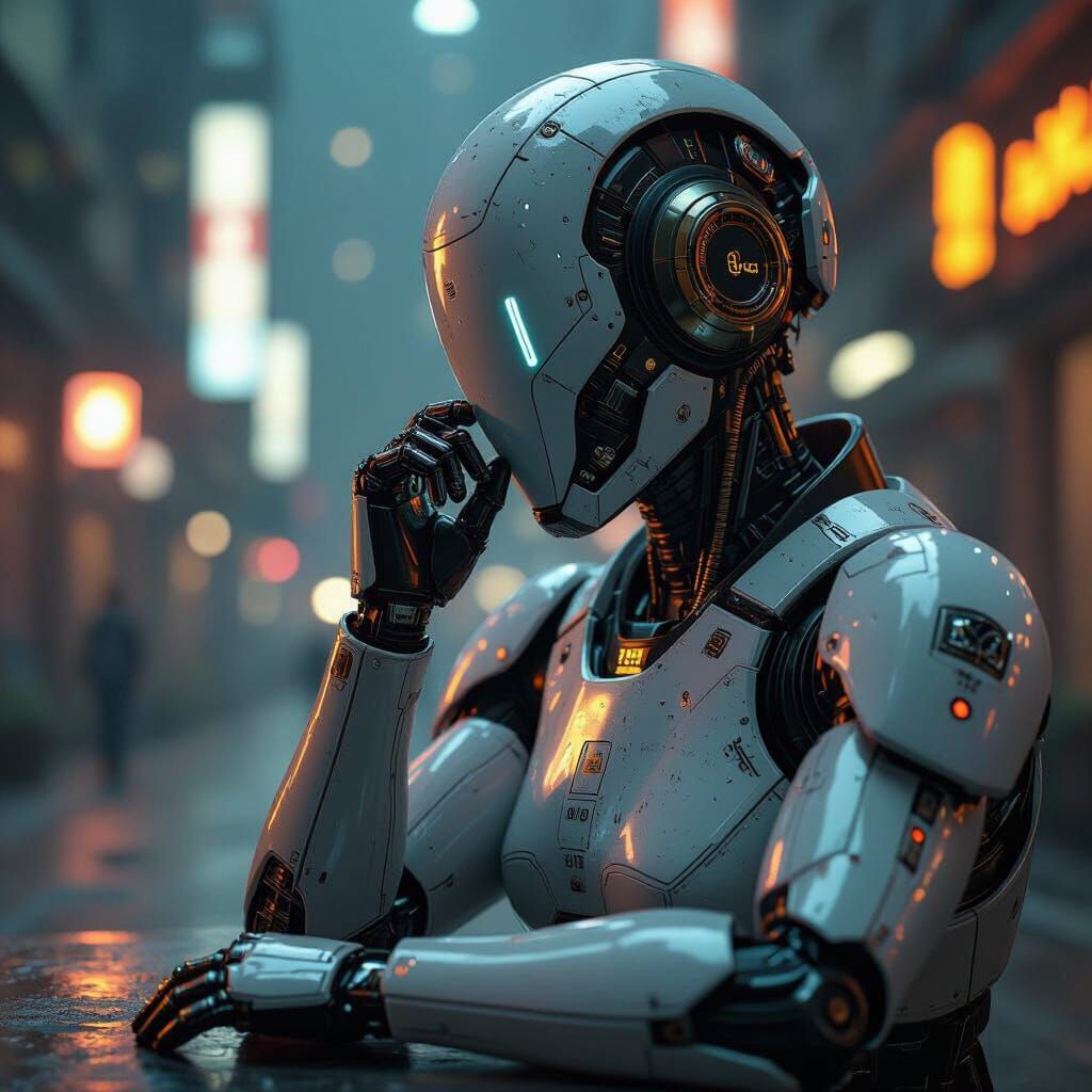 Cyberpunk Android Contemplates Apocalypse in Steampunk Style