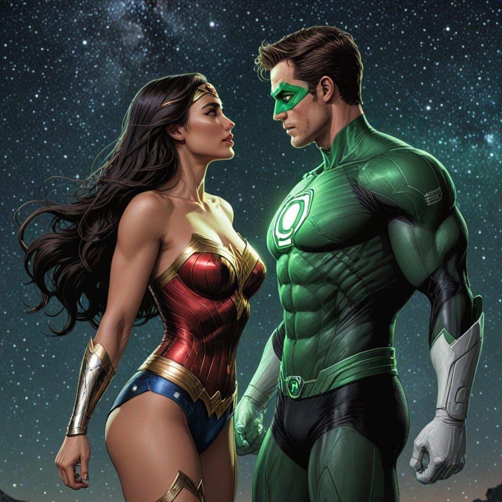 Wonder-Woman and Green Lantern in a Passionate Comic Art Lov...