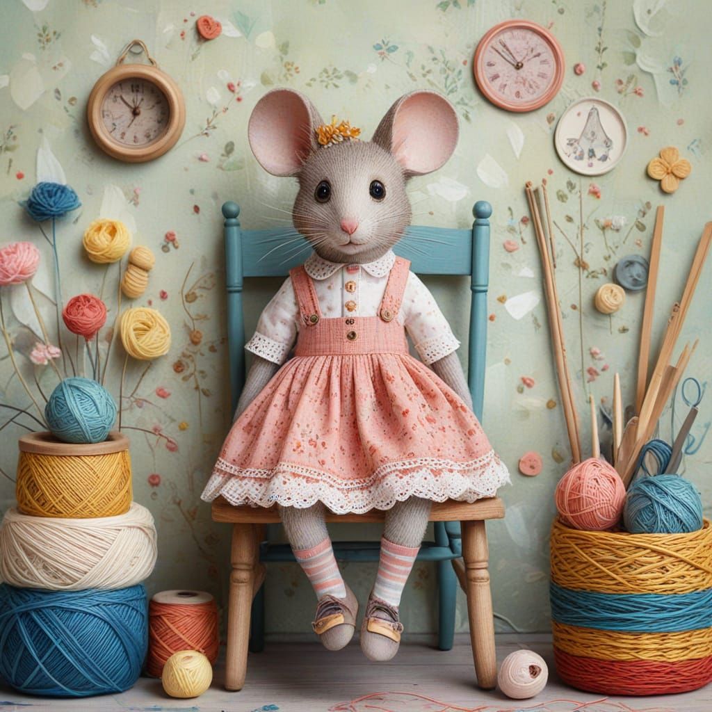 Whimsical Folk Art Mouse Knitting in Pastel Colours