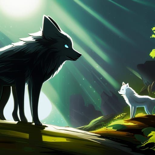 Anime Wolf Couple in Studio Ghibli Style