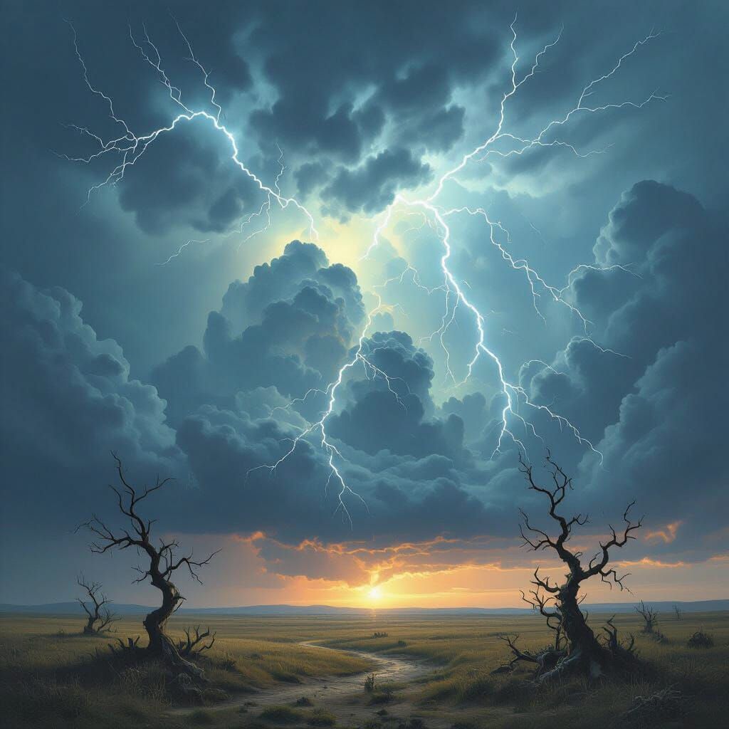 Ominous Storm Cloud and Lightning Over Desolate Plain