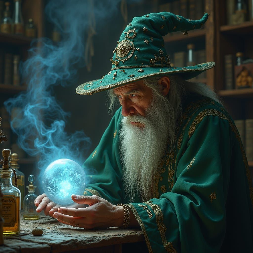 Enigmatic Wizard in Mystical Contemplation
