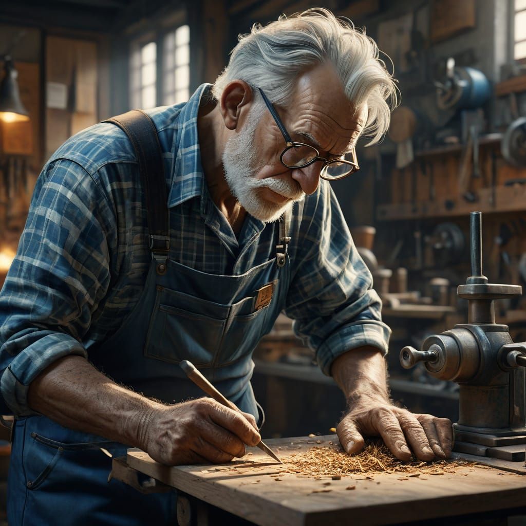 Old Man Crafts Table Leg in Woodturning Workshop