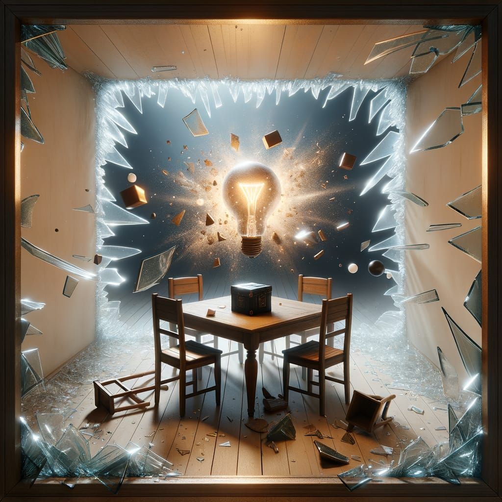 Exploding Lightbulb in Surreal Digital Illustration