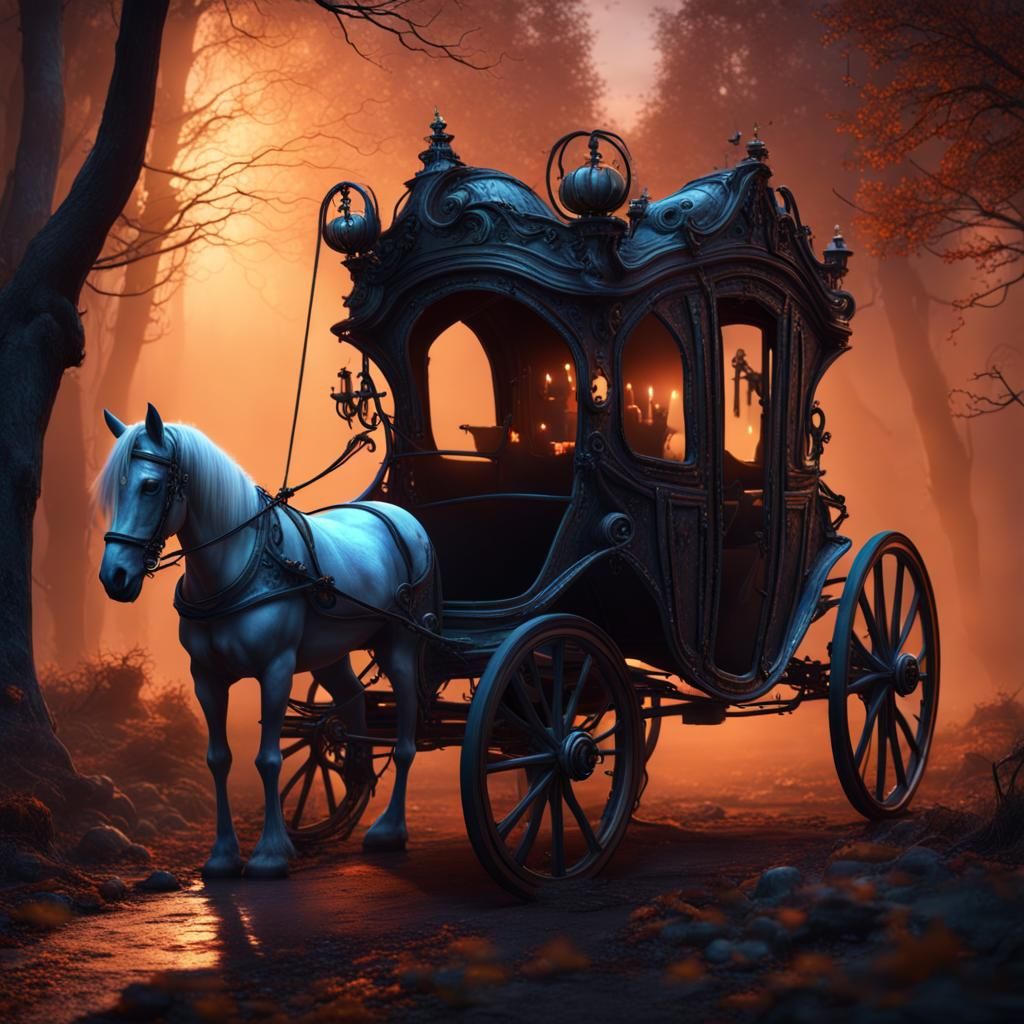 Halloween Carriage in Haunted Forest: Fantasy Art