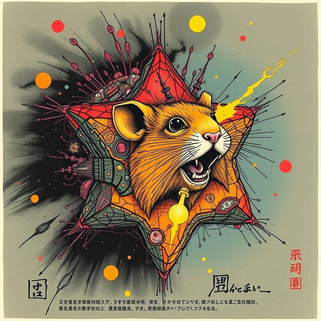 Celestial Hamster in Vibrant Abstraction