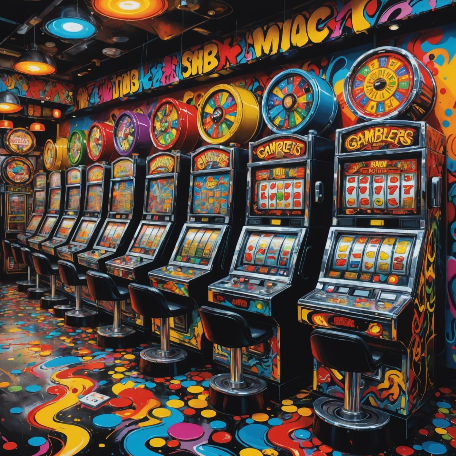 Gambler's Mind: Slot Machines in Graffiti Art Style