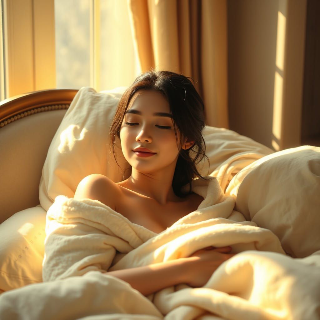 Young Woman in Morning Reverie, Softly Lit