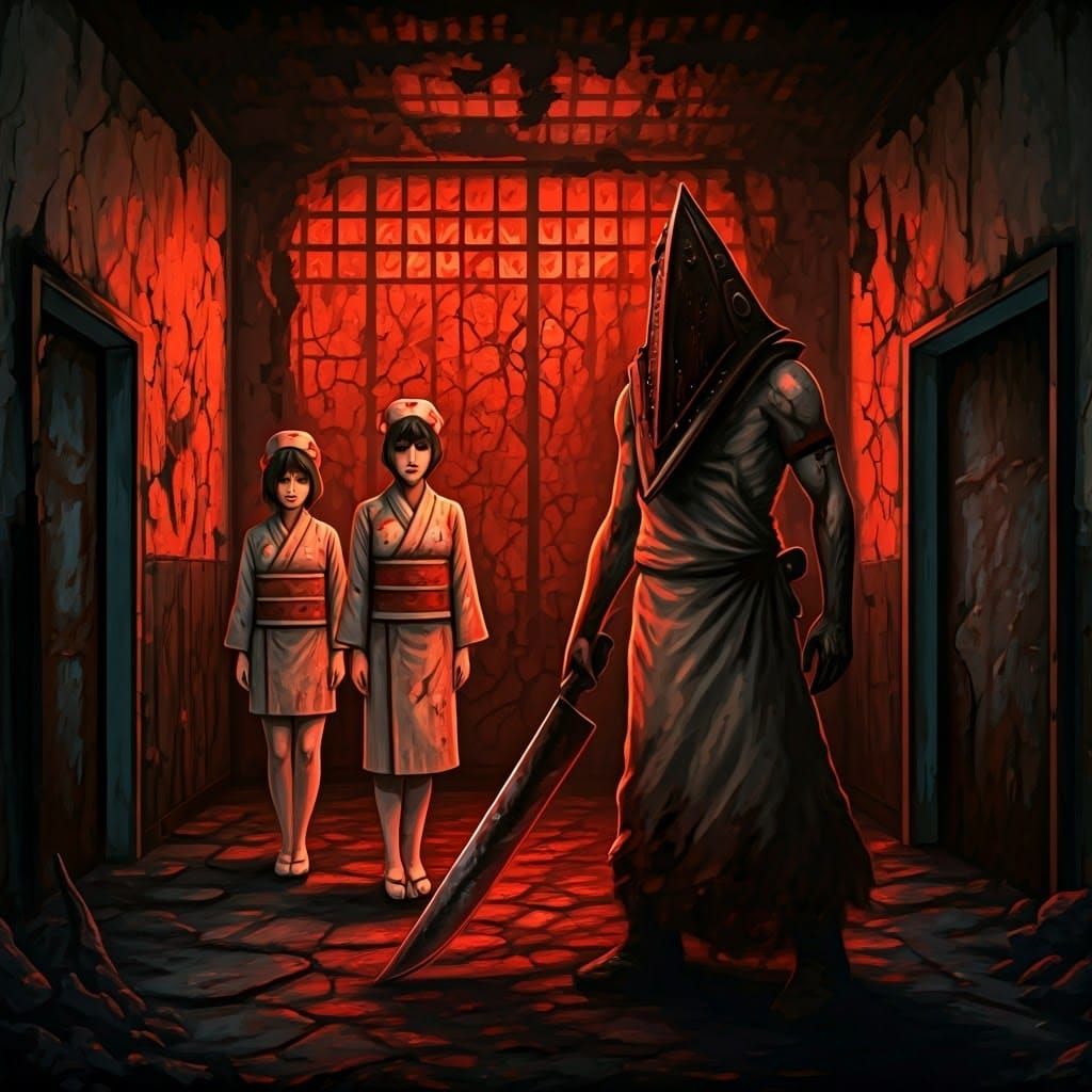 Dystopian Hospital with Silent Hill Nurses and Pyramid Head