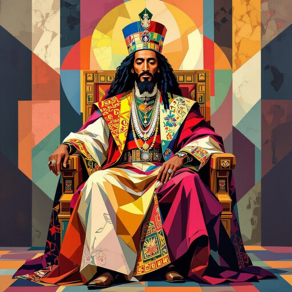 Haile Selassie in Geometric Cubist Art Deco Style
