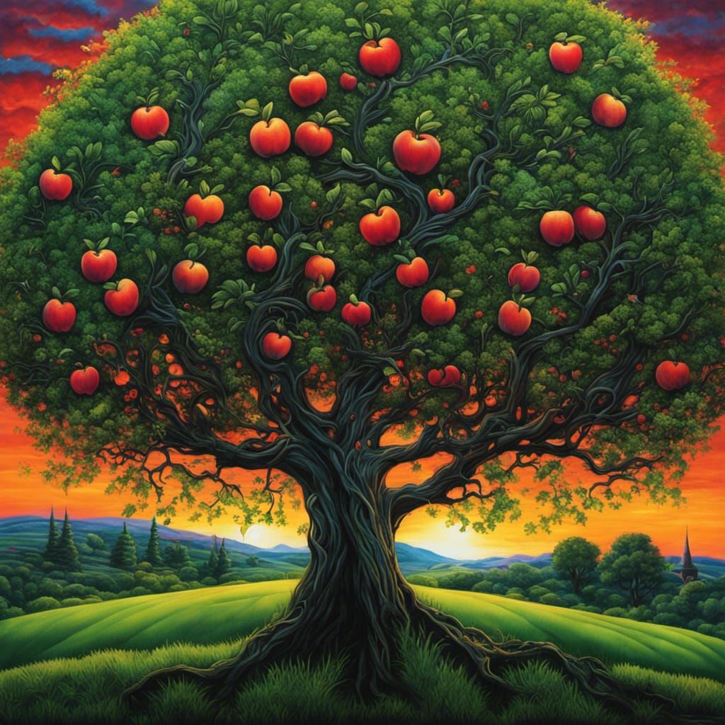 Gothic Apple Trees in Vibrant, Detailed Style
