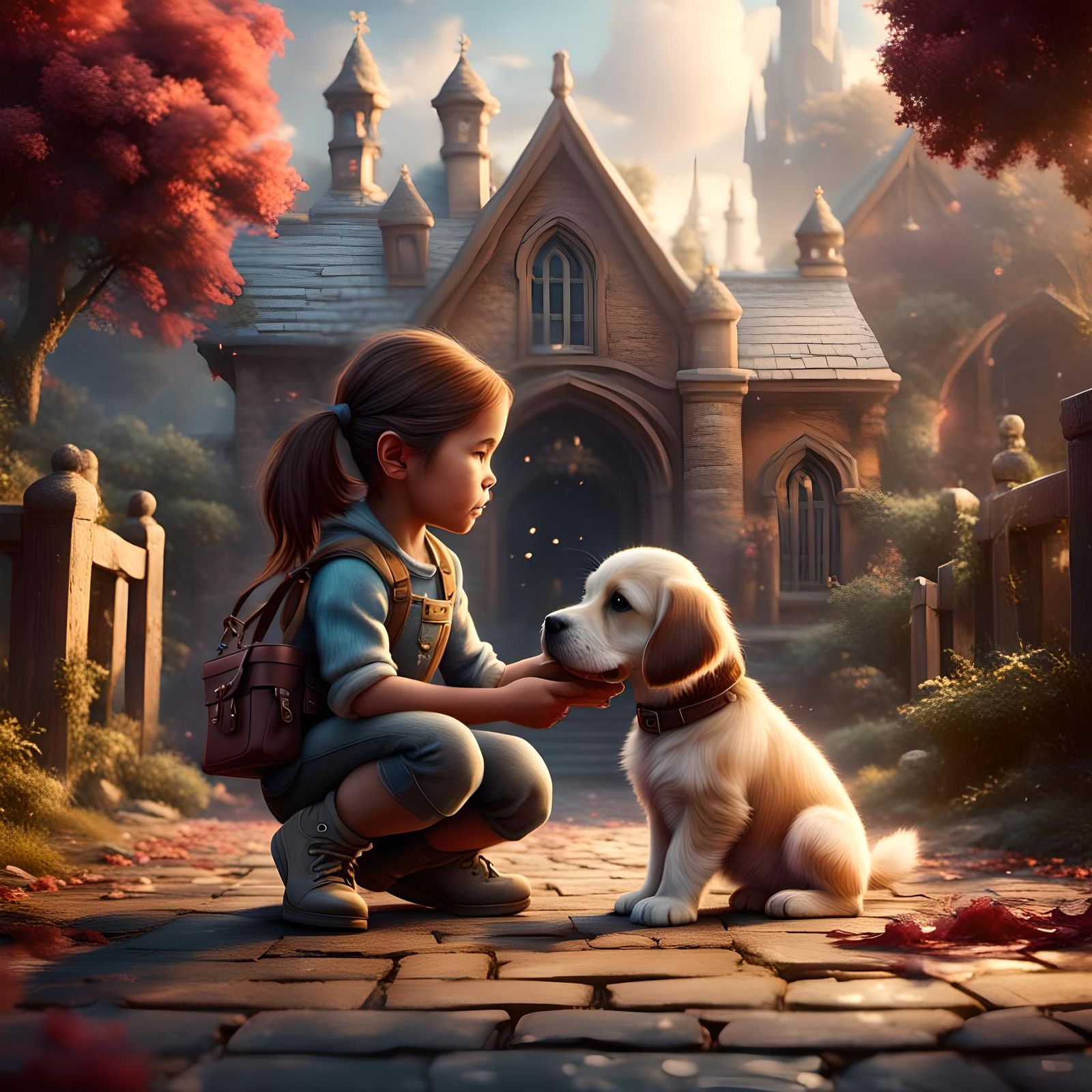 Cute Puppy Adoption: Detailed Matte Painting