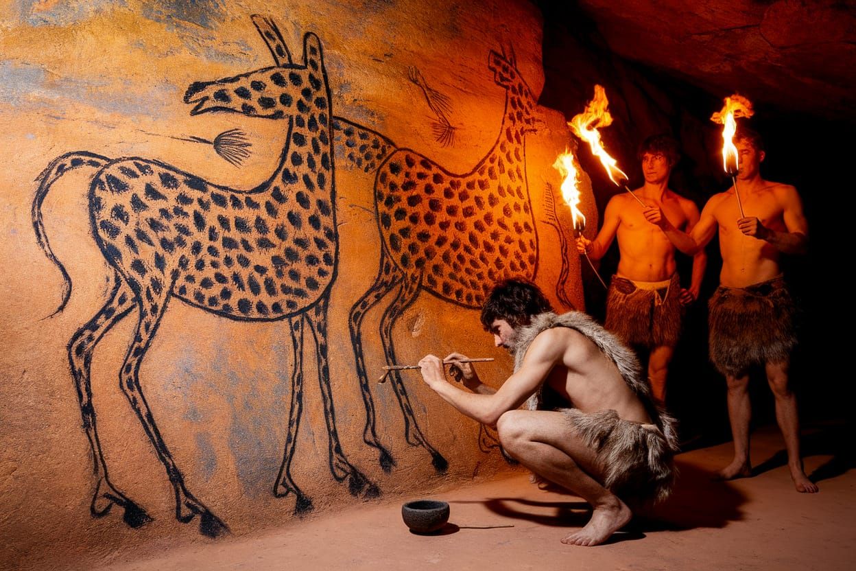 Paleolithic Cave Painting of Spotted Horses