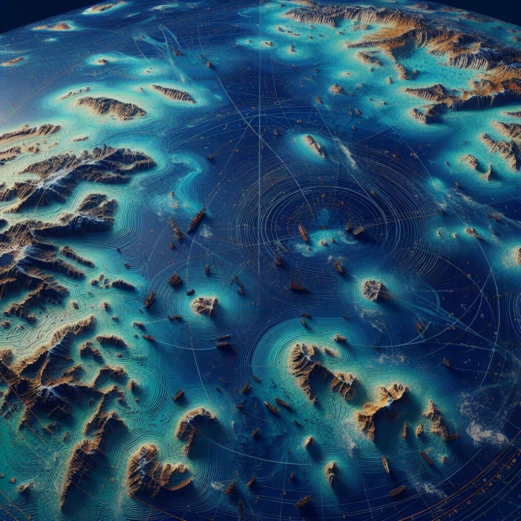 Ancient Maritime Chart in Vibrant 3D