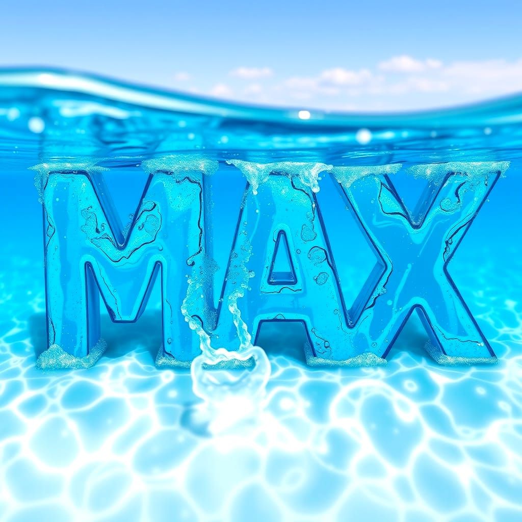 MAX: Letters Splashing with Sparkling Blue Water