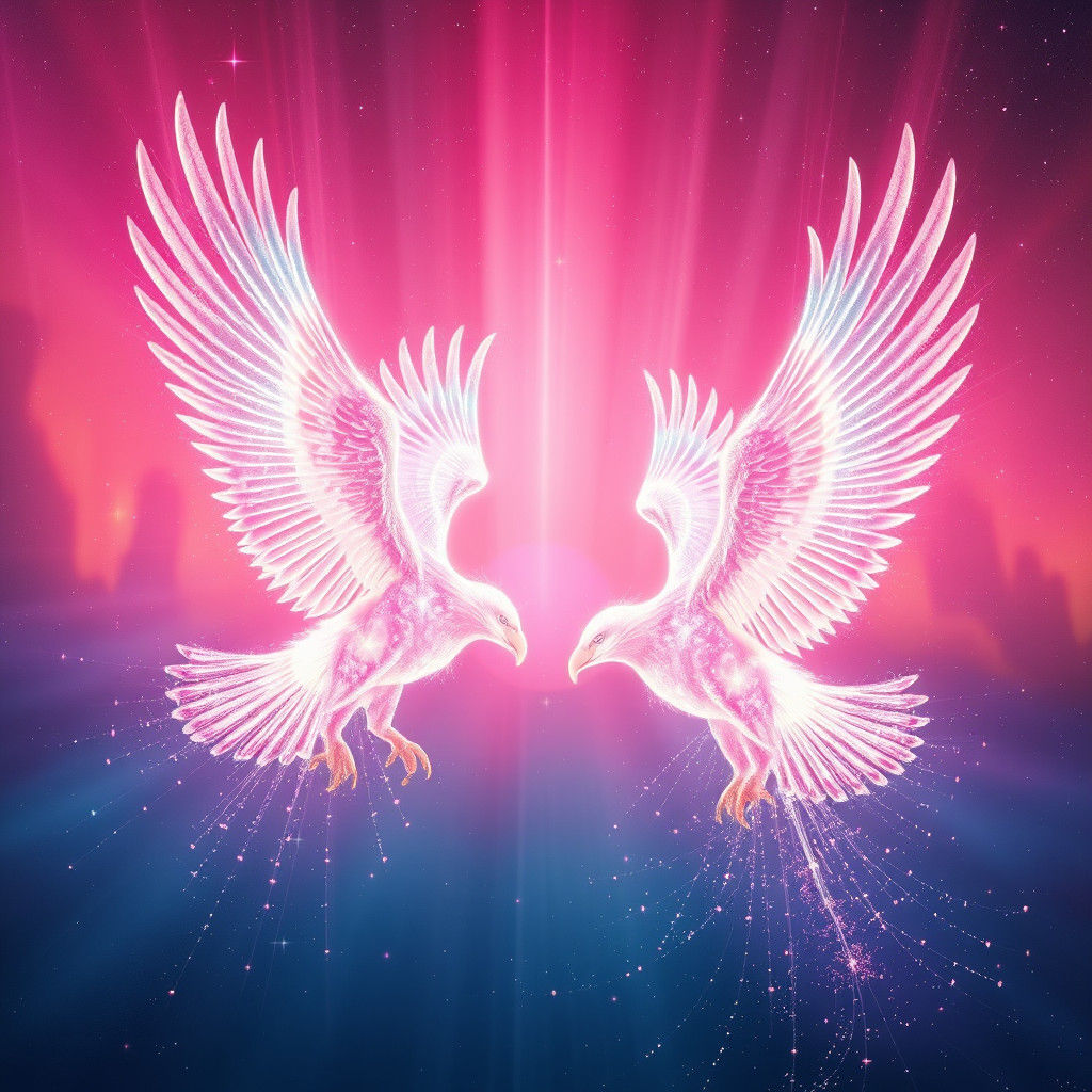 Ethereal Eagles Made of Light in Aurora Sky