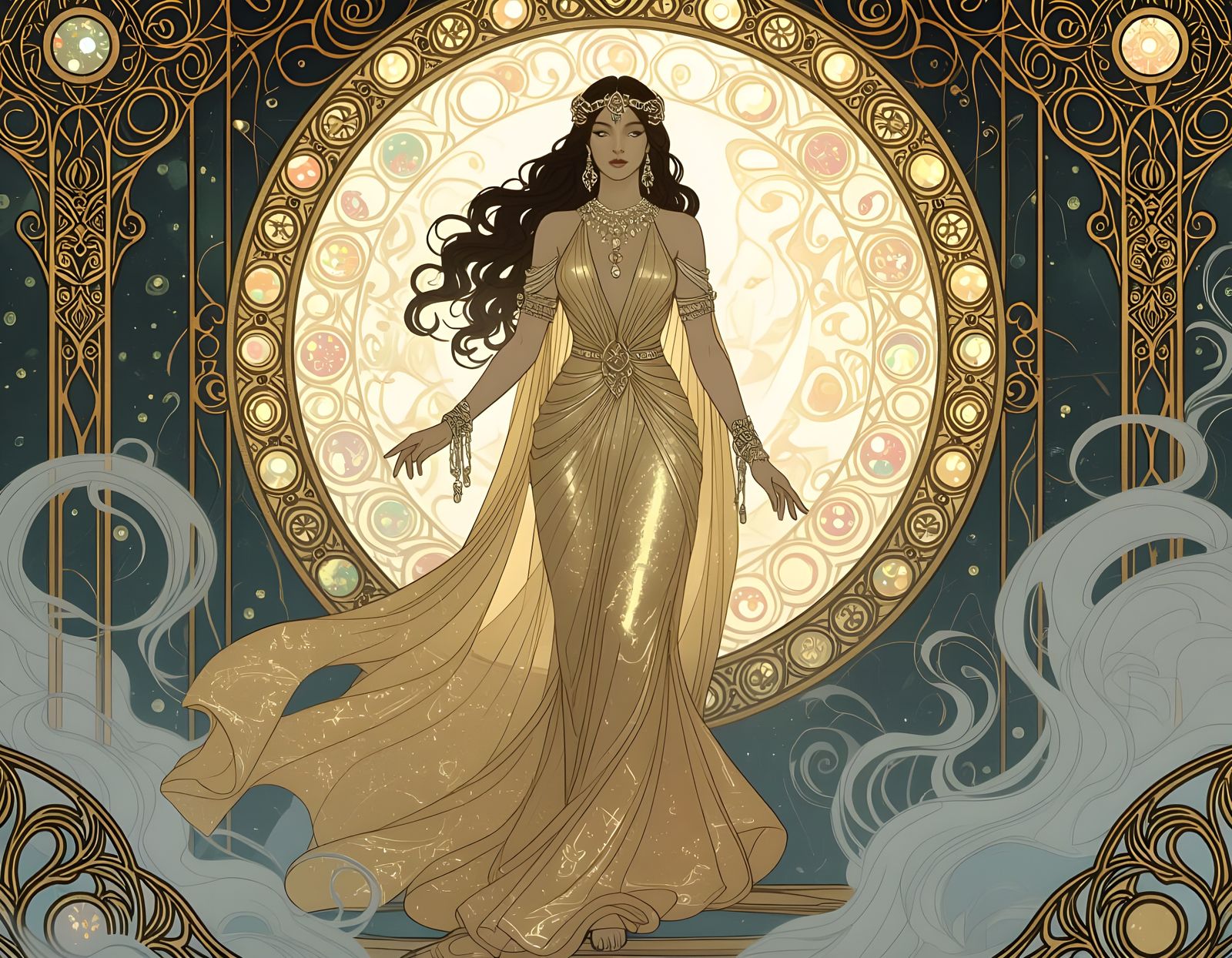 Goddess Emerges From Portal in Art Nouveau Style