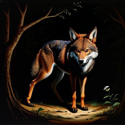Red Wolf Vanishing: 16th Century Oil Painting