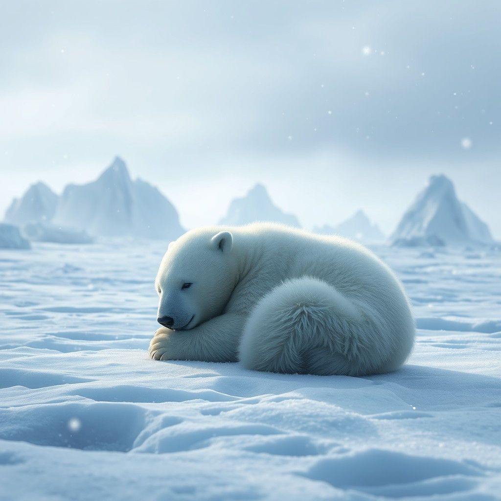Baby Polar Bear on Frozen Tundra
