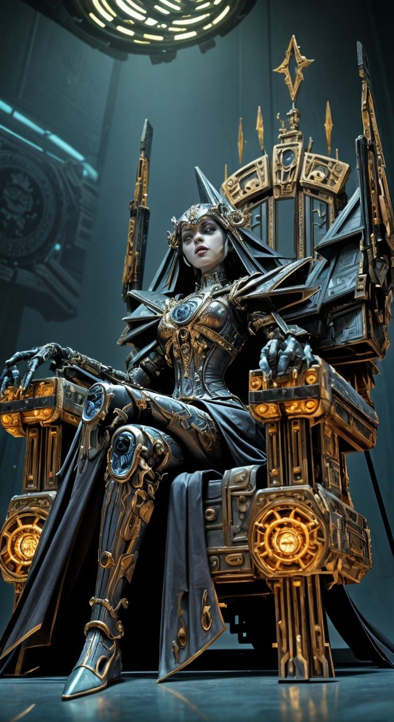 Steampunk Alien Queen on Salvage Throne