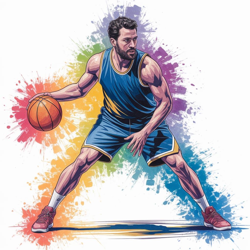 Basketball Player in Impressionistic Watercolor Style