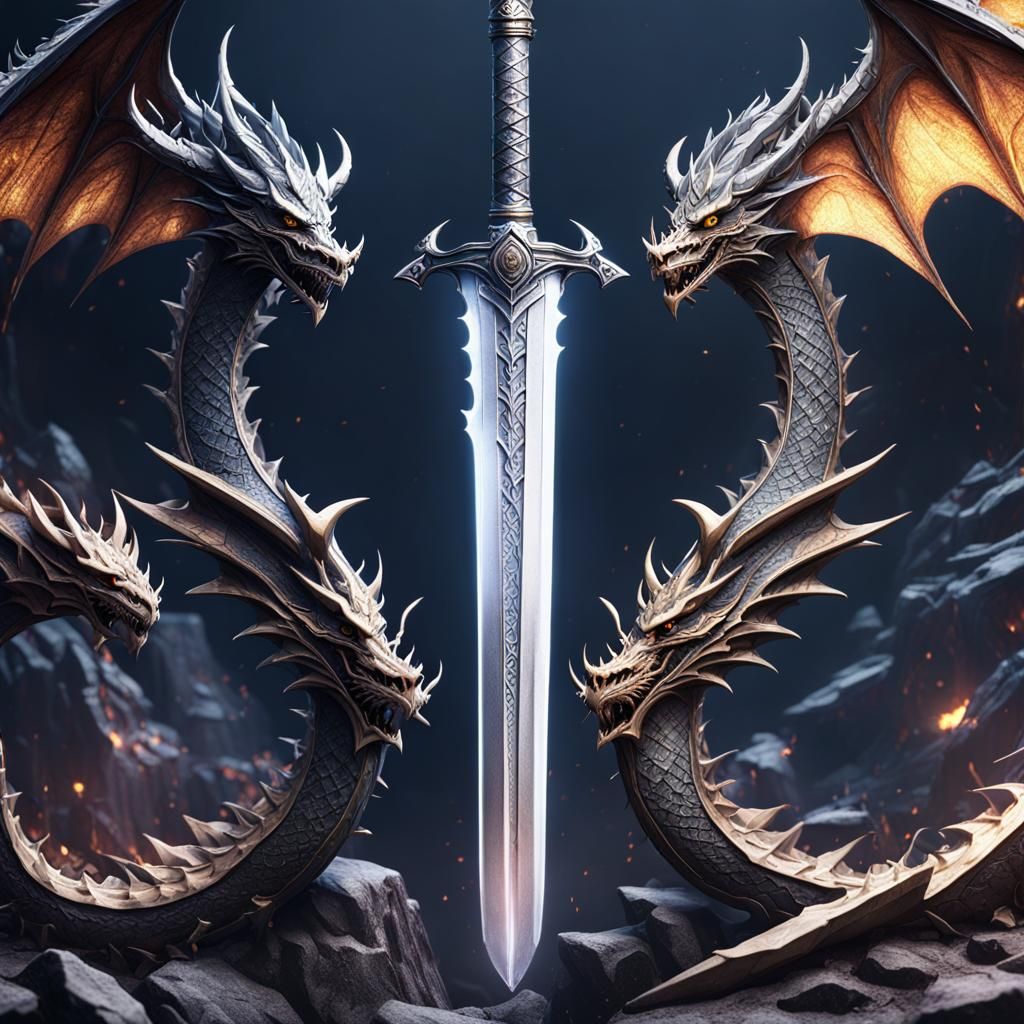 Fantastical Shadow Dragon Sword in Detailed Matte Painting