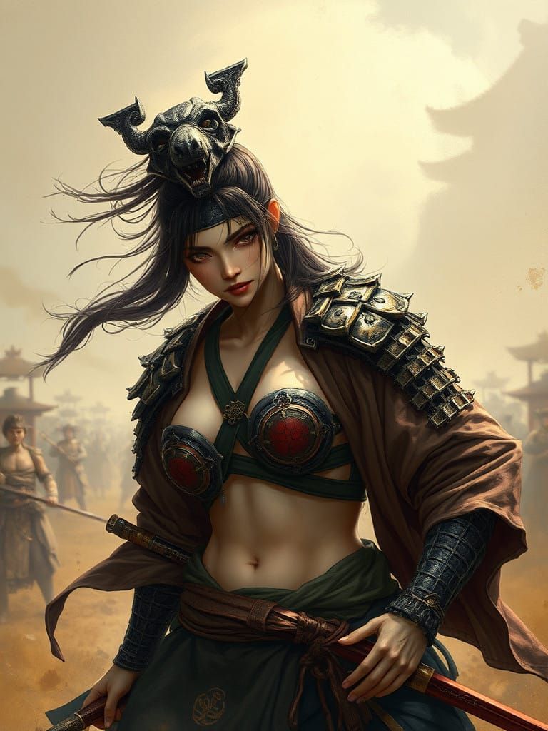 Female Samurai n the style of Luis Royo