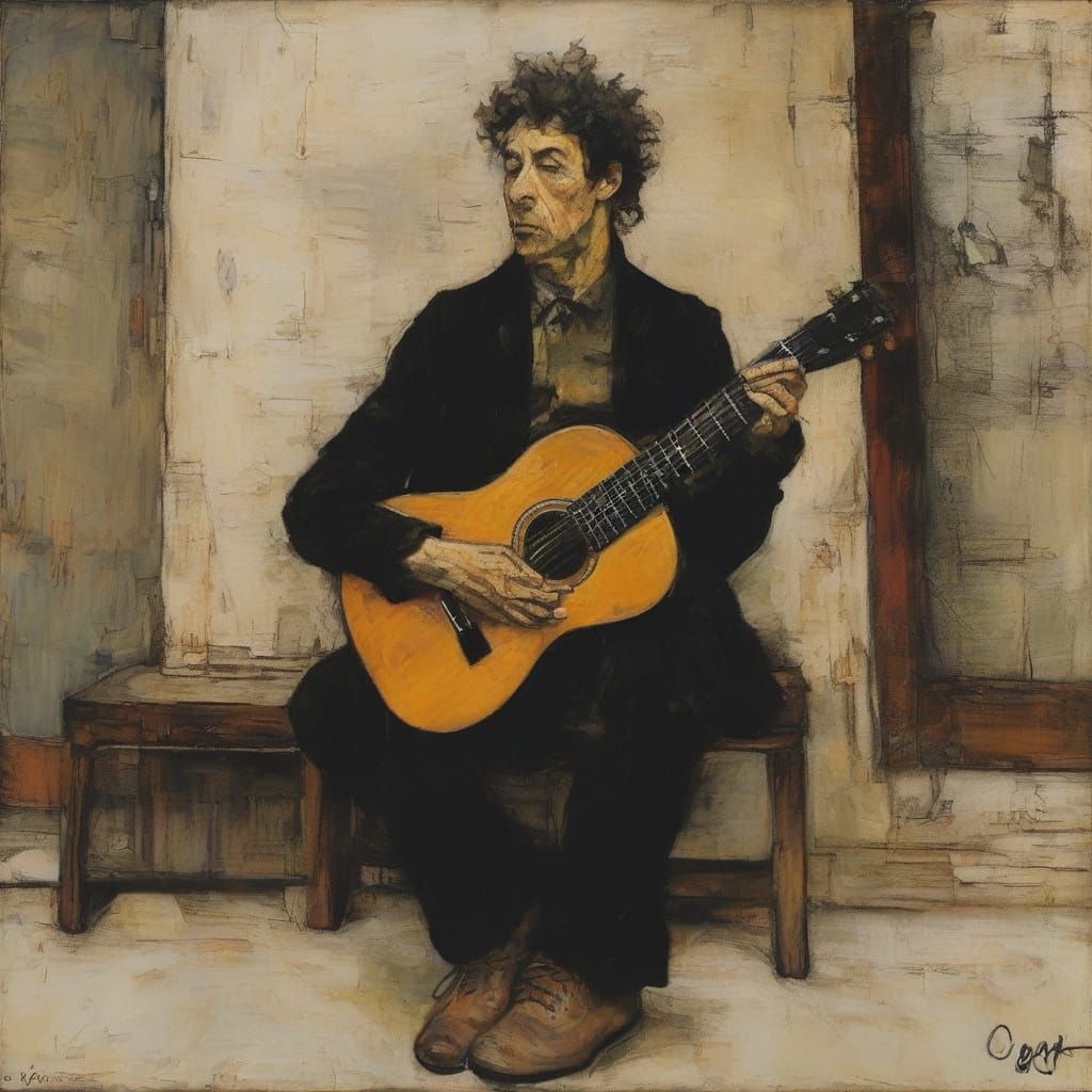 Man Playing Guitar, Inspired by Rembrandt and Schiele