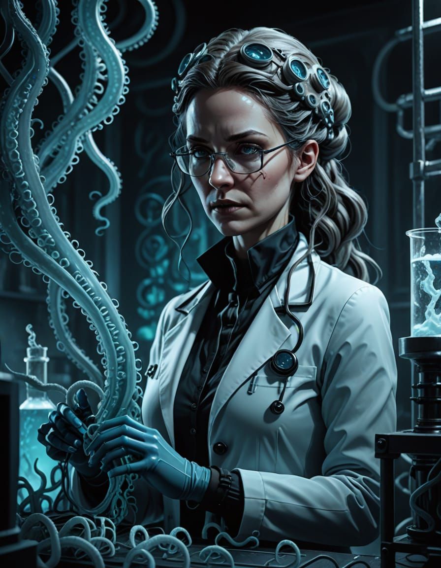 Mysterious Female Scientist Embodies Dark Academia in Cyberp...