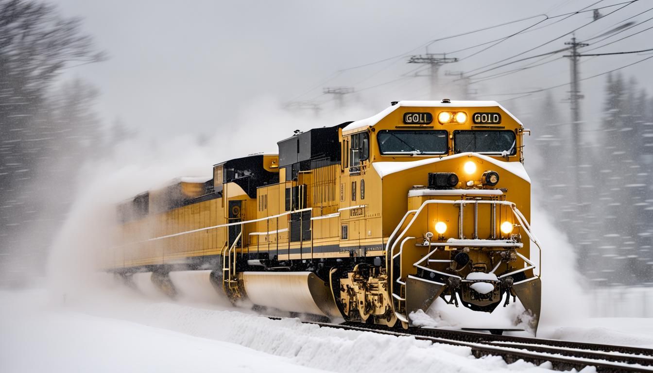 Gold Train Blazing Through Blizzard