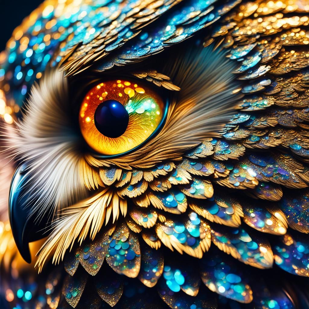 Stardust Owl Eye: Holographic Astral Illustration