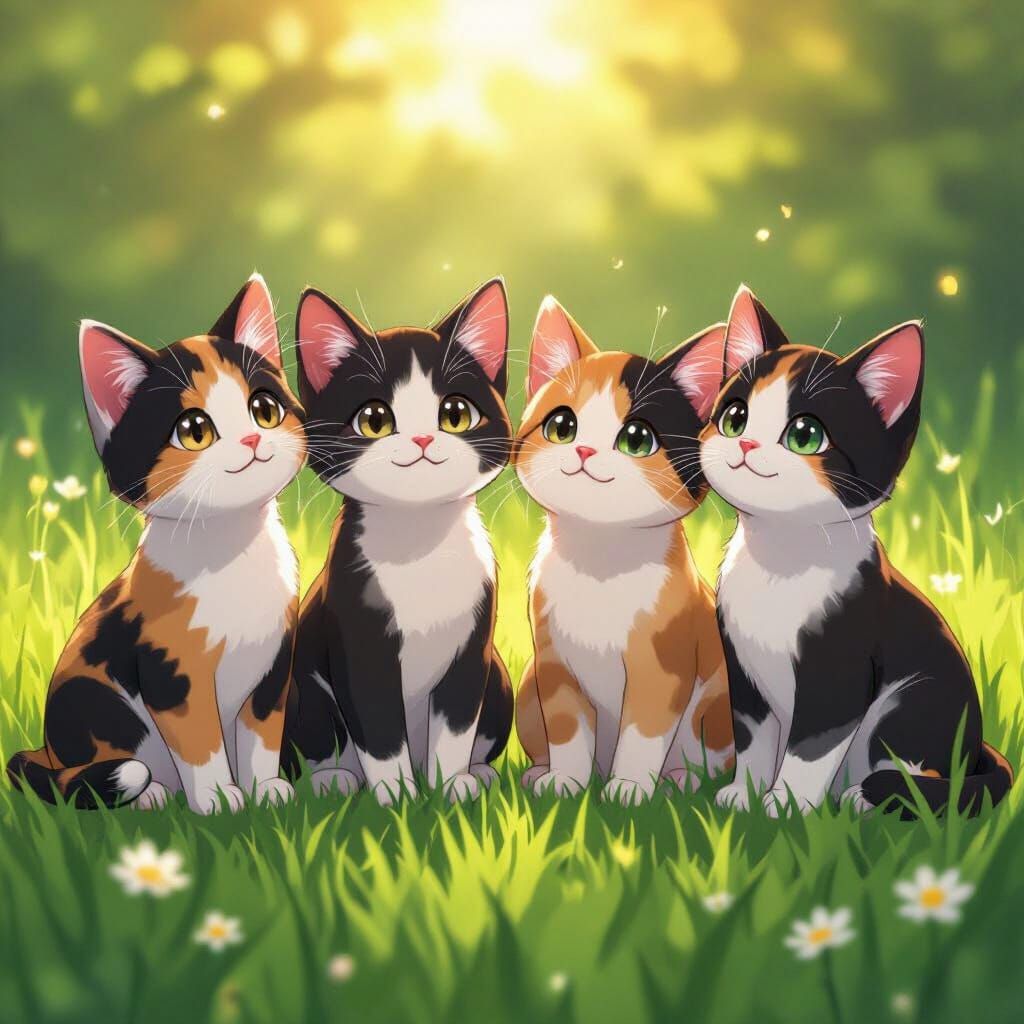 Calico Kittens in Manga Style, Studio Trigger Aesthetic