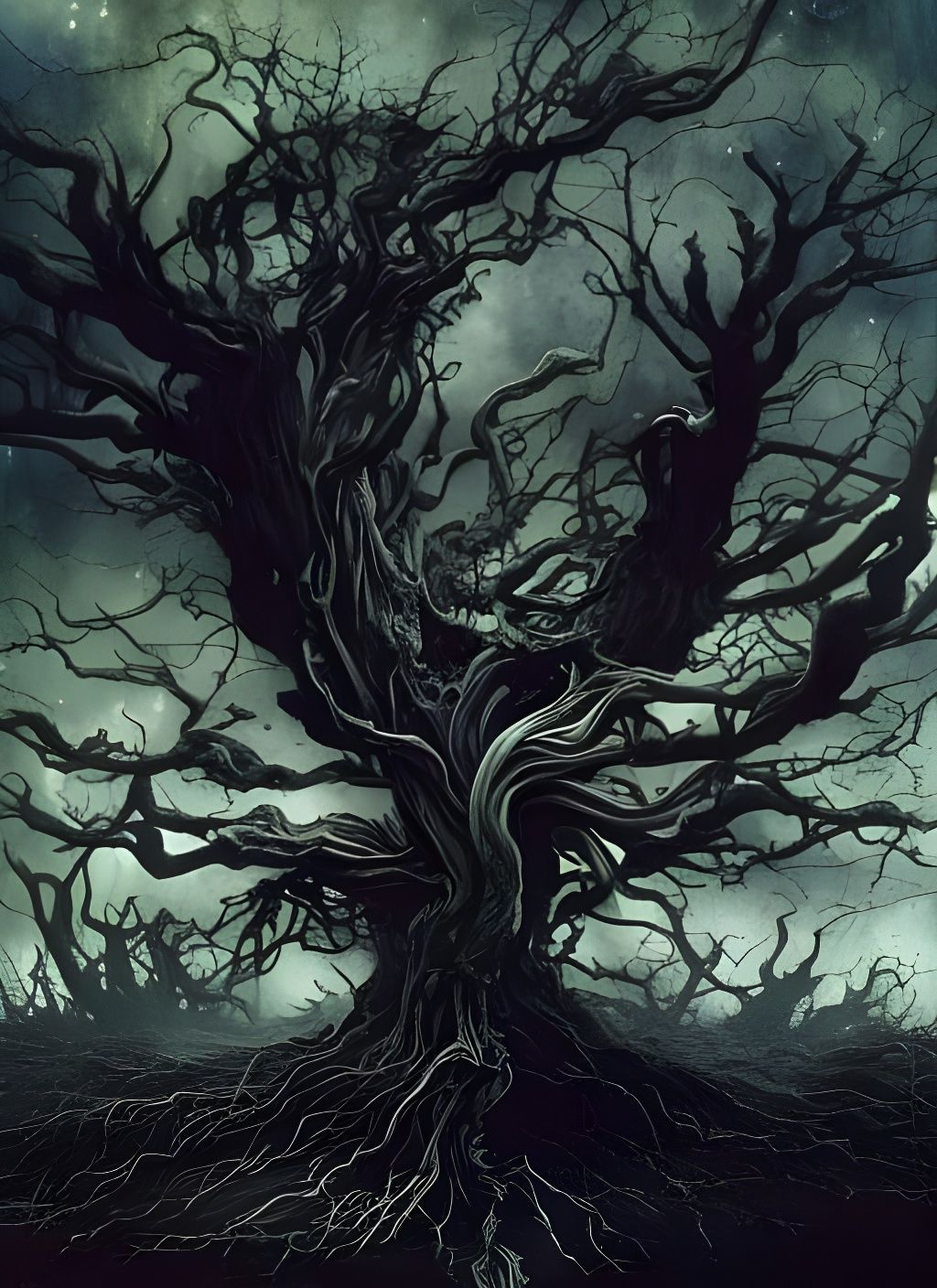 Bleak Cosmic Tree in Digital Art Style
