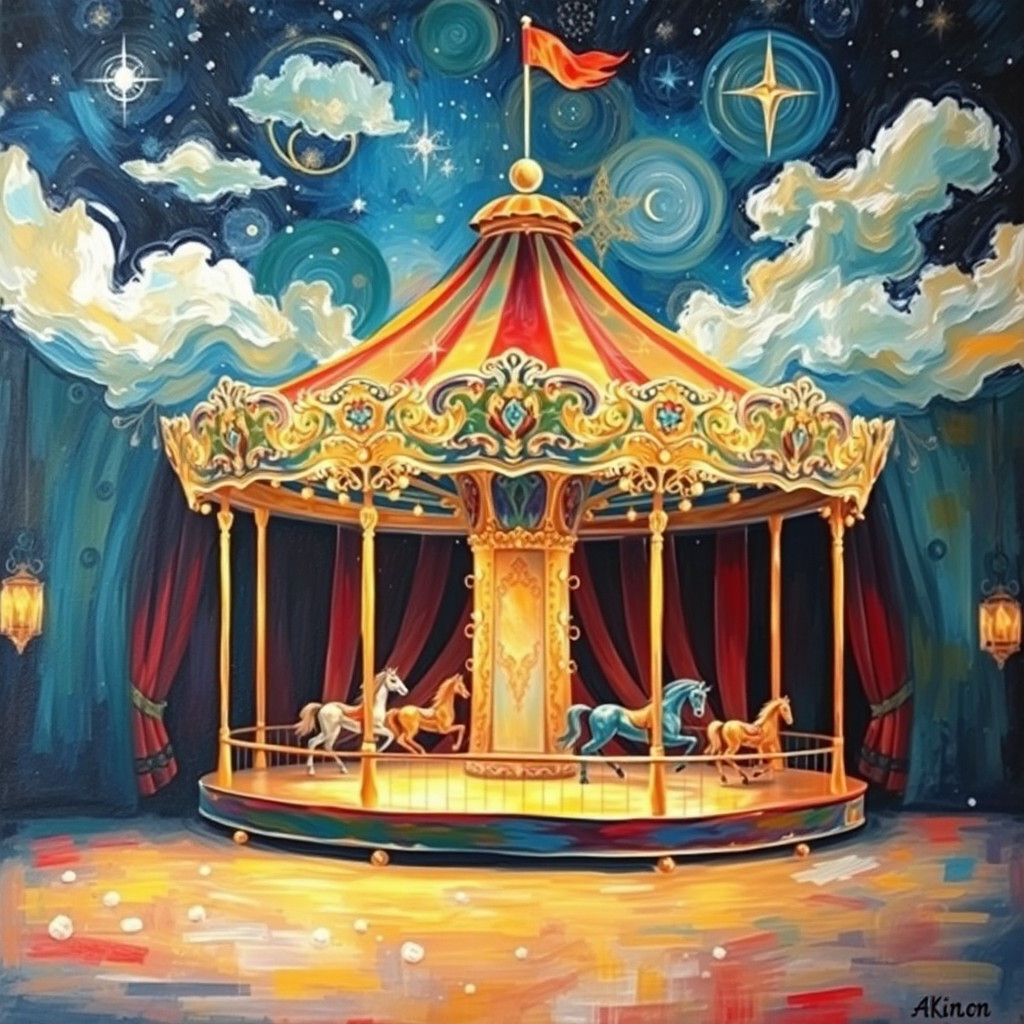 Elegant Circus Carousel in Neo-Impressionist Style