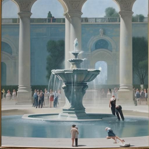 Fontainebleau Fountain Scene in Rothko and Ingres Style