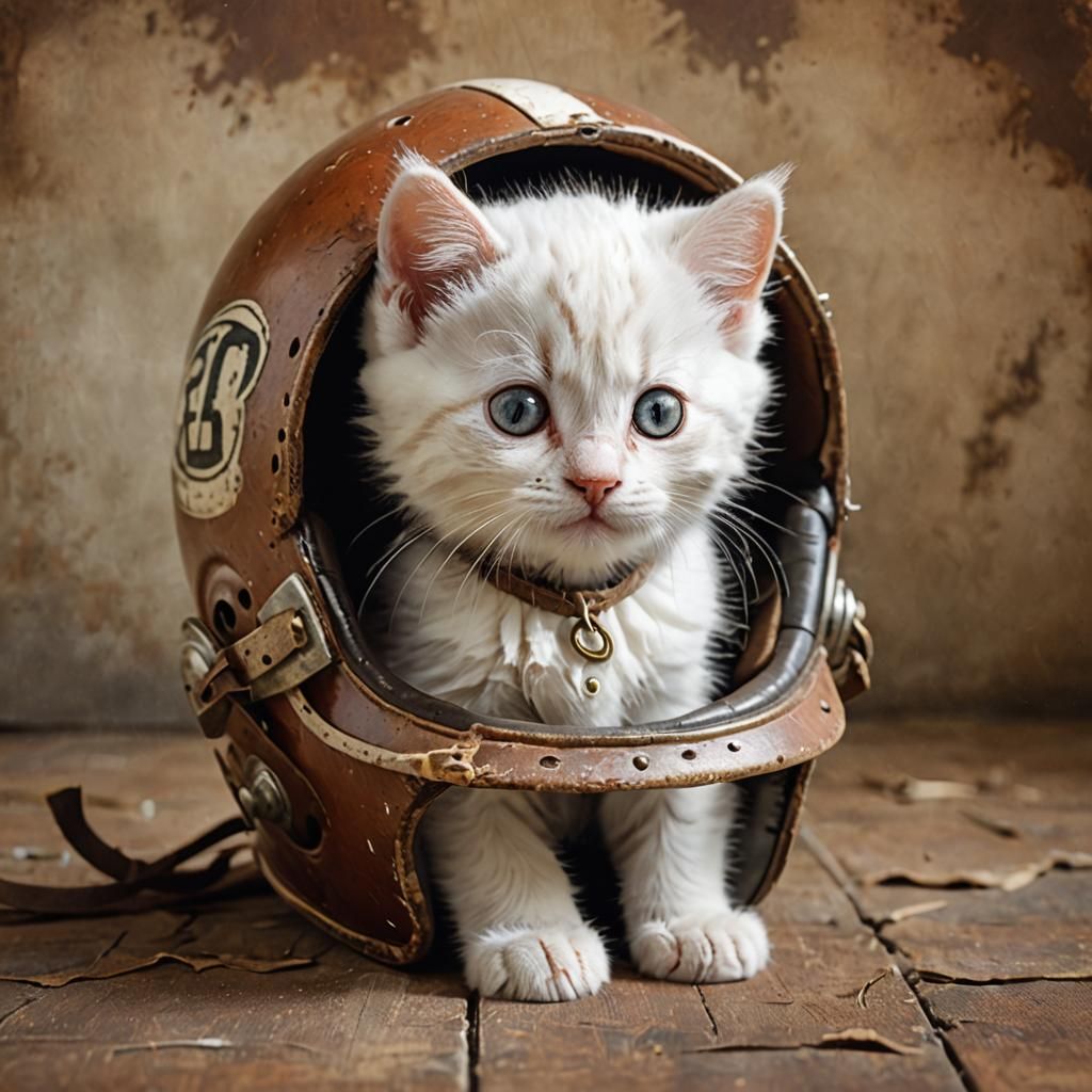 Kitten in Football Helmet: Hyperrealistic Portrait