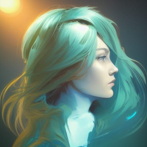 Detailed Portrait with Stump and Mirror in Art Nouveau Style