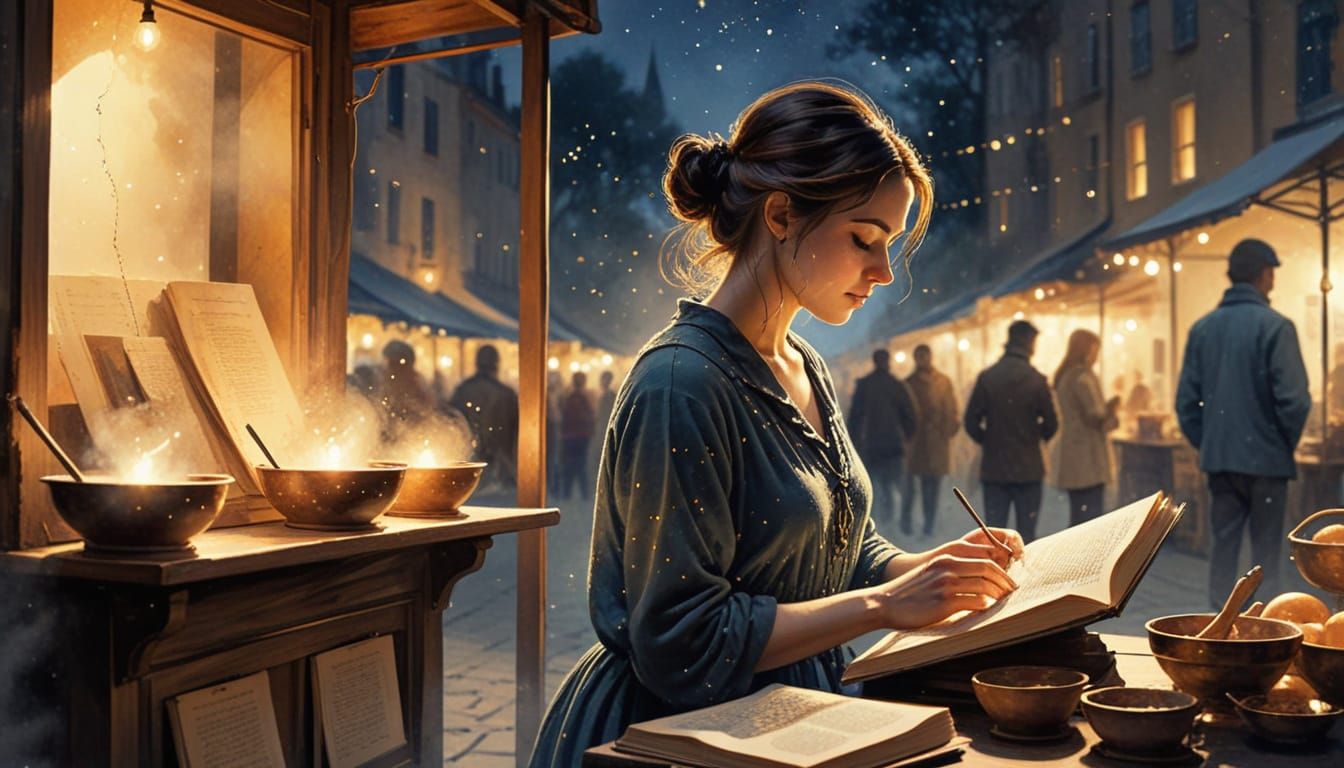 Constellations Emerge from Book in Surreal Street Scene