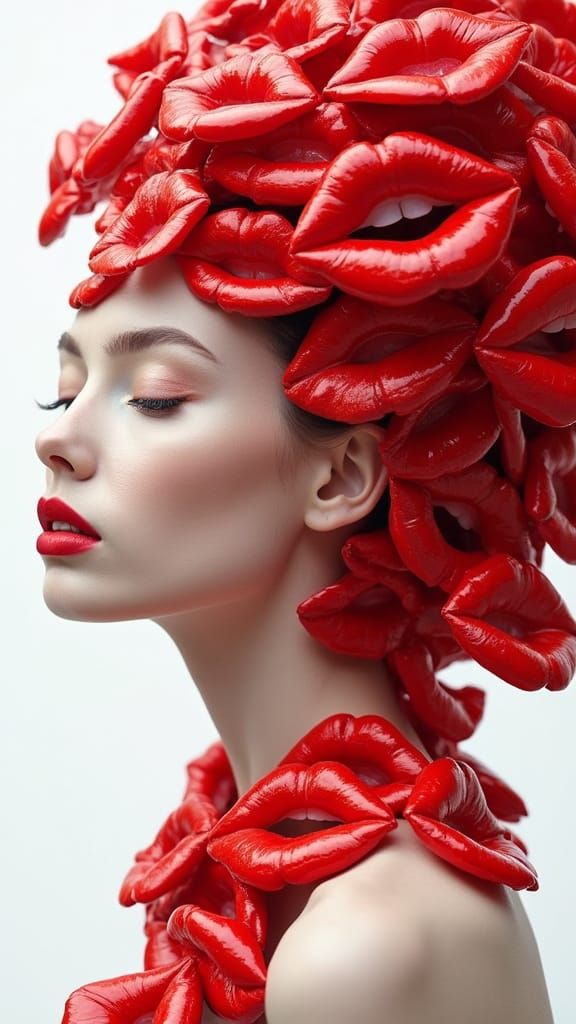 Surreal Red Lips Collage Portrait