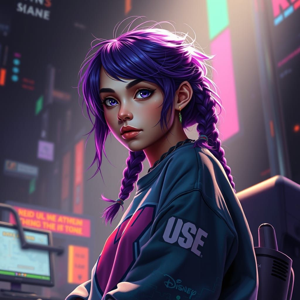 Cyberpunk Disney Princess with Edgy Hacker Vibes