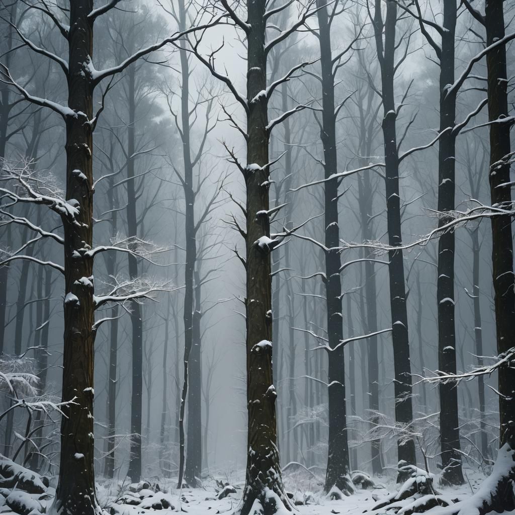 Blizzard Devastates Forest: Detailed Matte Painting