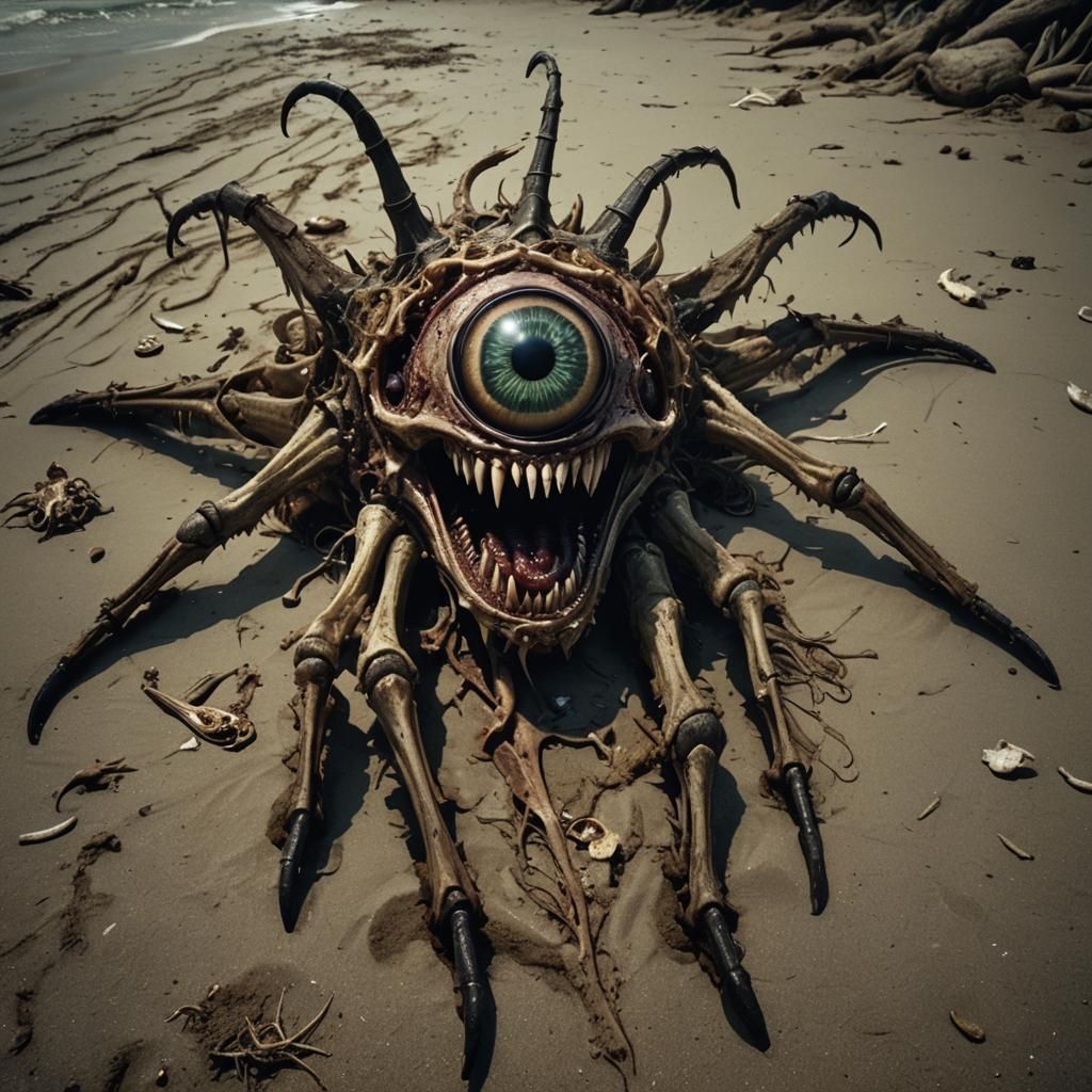 Nightmare Humanoid Transformation on a Beach