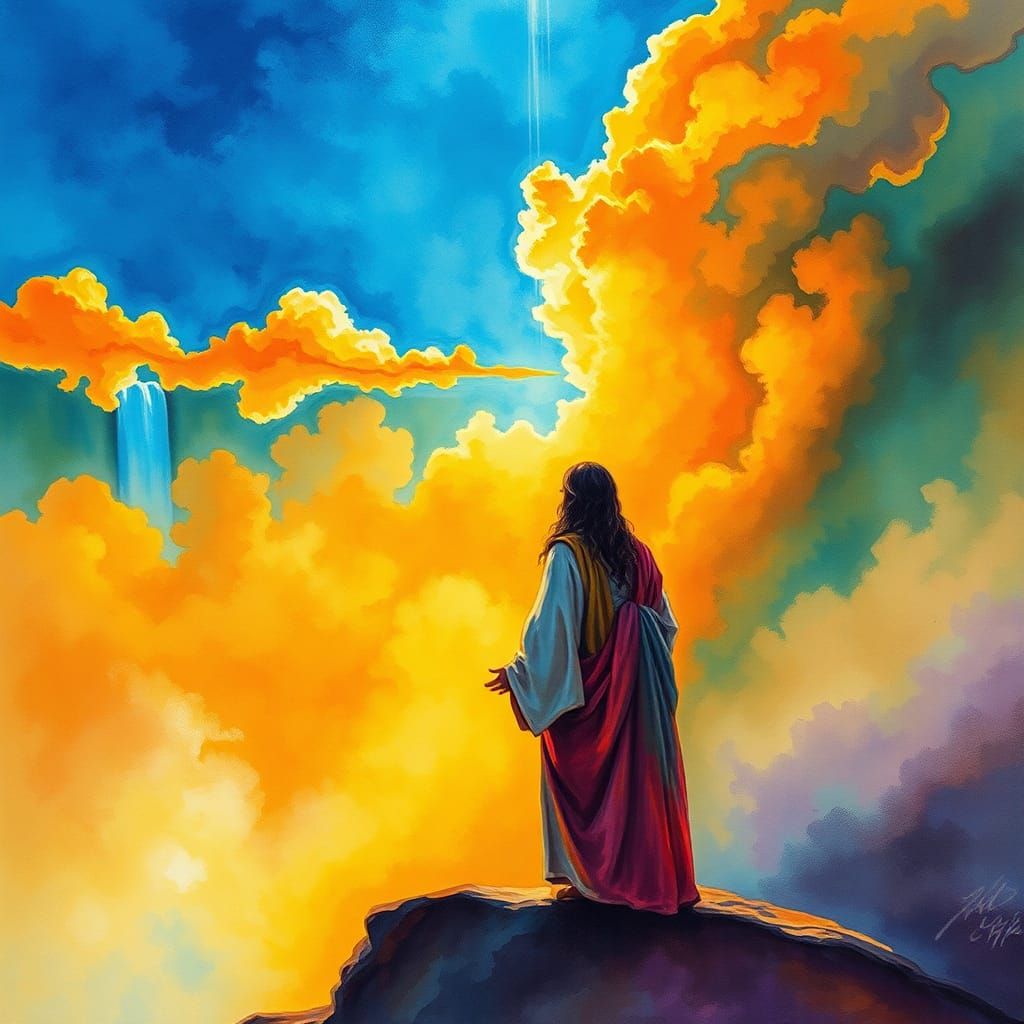 Fluorescent Batik: Jesus by the Shore in Storm