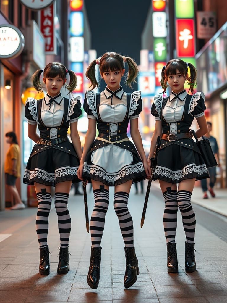 Stylish Teenage Maids with Swords in Harajuku