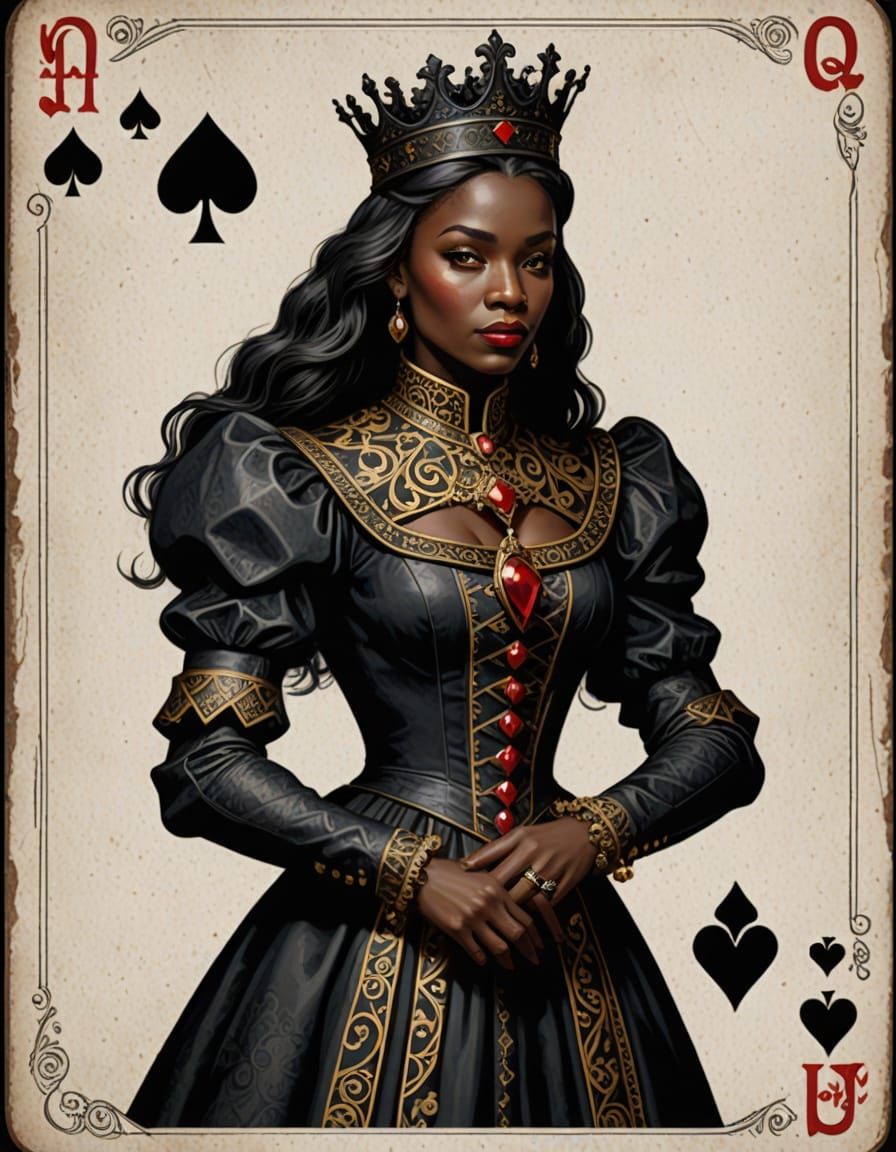 Black Queen of Hearts Playing Card