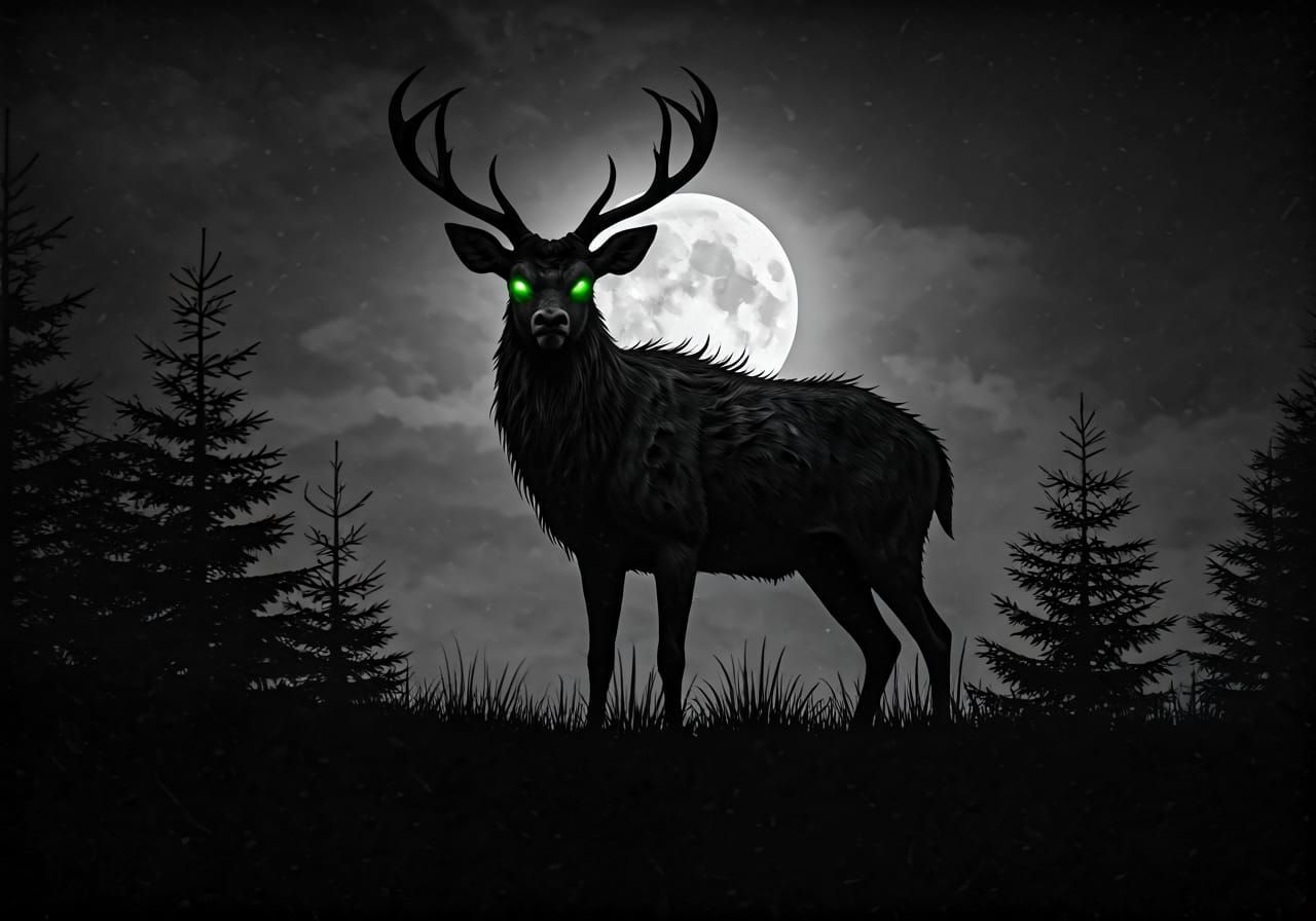 Mystical Demonic Deer in Vintage Black and White Photography