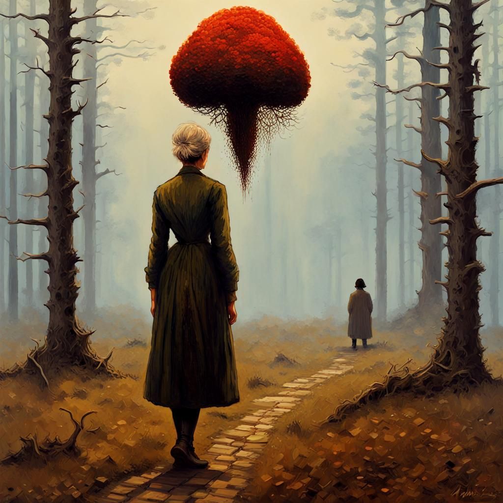 Surreal Acorn Scene as Maximalist Impasto Art