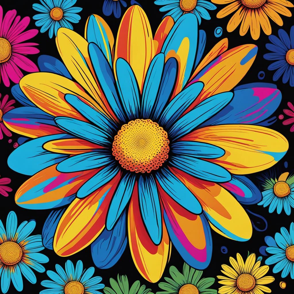 Vibrant Pop Art Daisy in Psychedelic Style